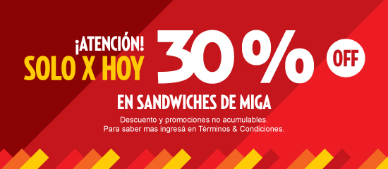 Banner HBS - Solo por Hoy -30% OFF en sandwiches de miga
