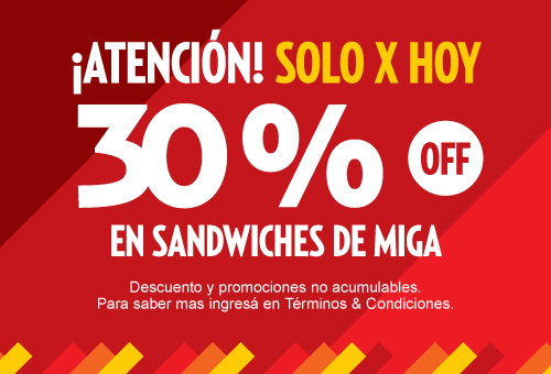 Banner Mobile - Solo por Hoy - 30% OFF en sandwiches de miga